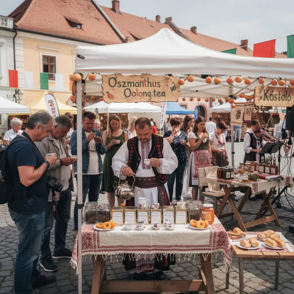 A barack virágokkal és zöld tealevelekkel díszített elegáns teáskanna.
